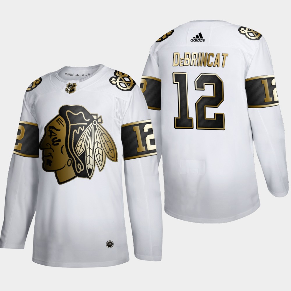 Chicago Blackhawks #12 Alex DeBrincat Men Adidas White Golden Edition Limited Stitched NHL Jersey